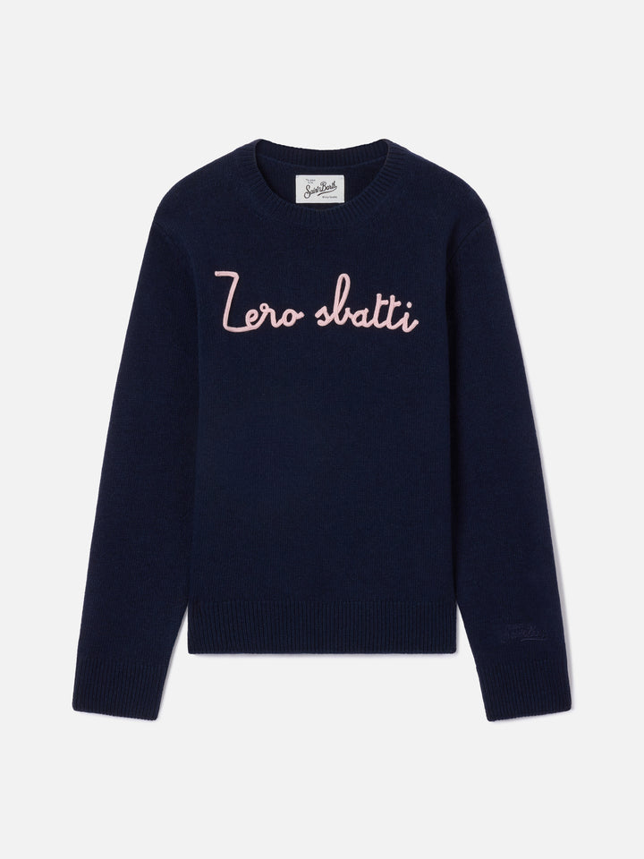 Princess Rundhals-Strickpullover in Navy blue mit Zero Sbatti-Stickerei 