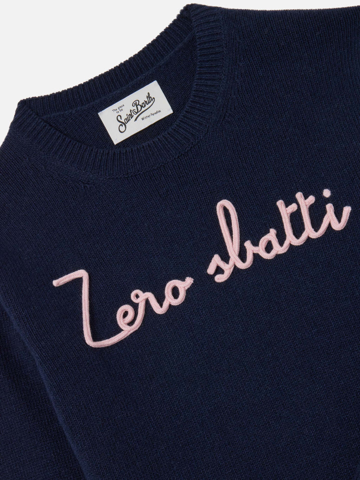 Princess Rundhals-Strickpullover in Navy blue mit Zero Sbatti-Stickerei 