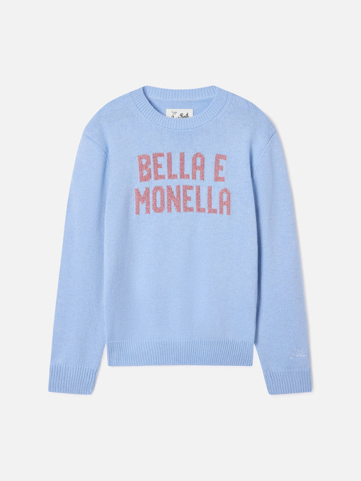 Pull col rond Princess Light blue avec intarsia lurex Bella E Monella 