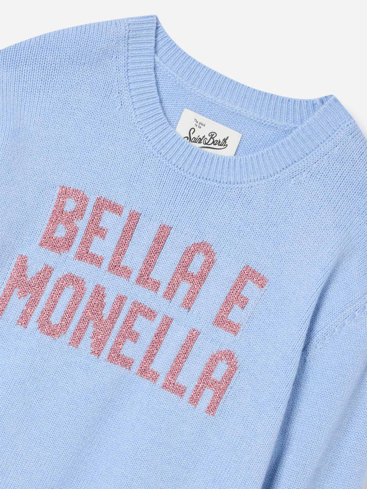 Pull col rond Princess Light blue avec intarsia lurex Bella E Monella 