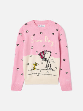 Pull en maille col rond Pink Princess avec intarsia et broderie Snoopy | Special edition 
