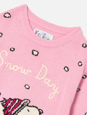 Pull en maille col rond Pink Princess avec intarsia et broderie Snoopy | Special edition 