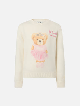 Maglione Princess in misto cashmere con stampa orsetto e ricamo