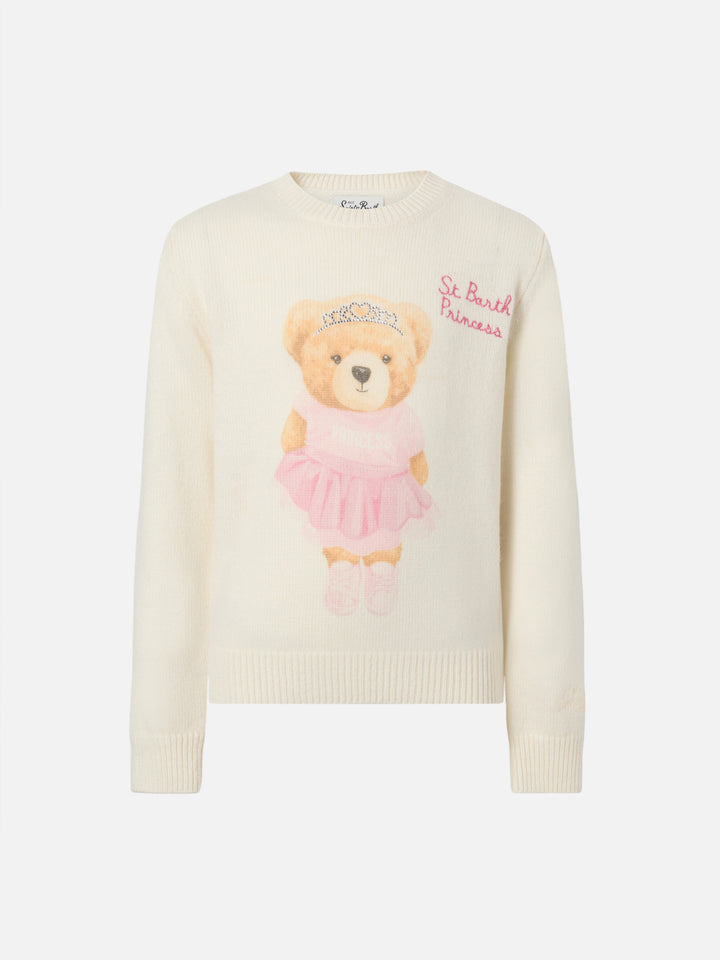 Maglione Princess in misto cashmere con stampa orsetto e ricamo