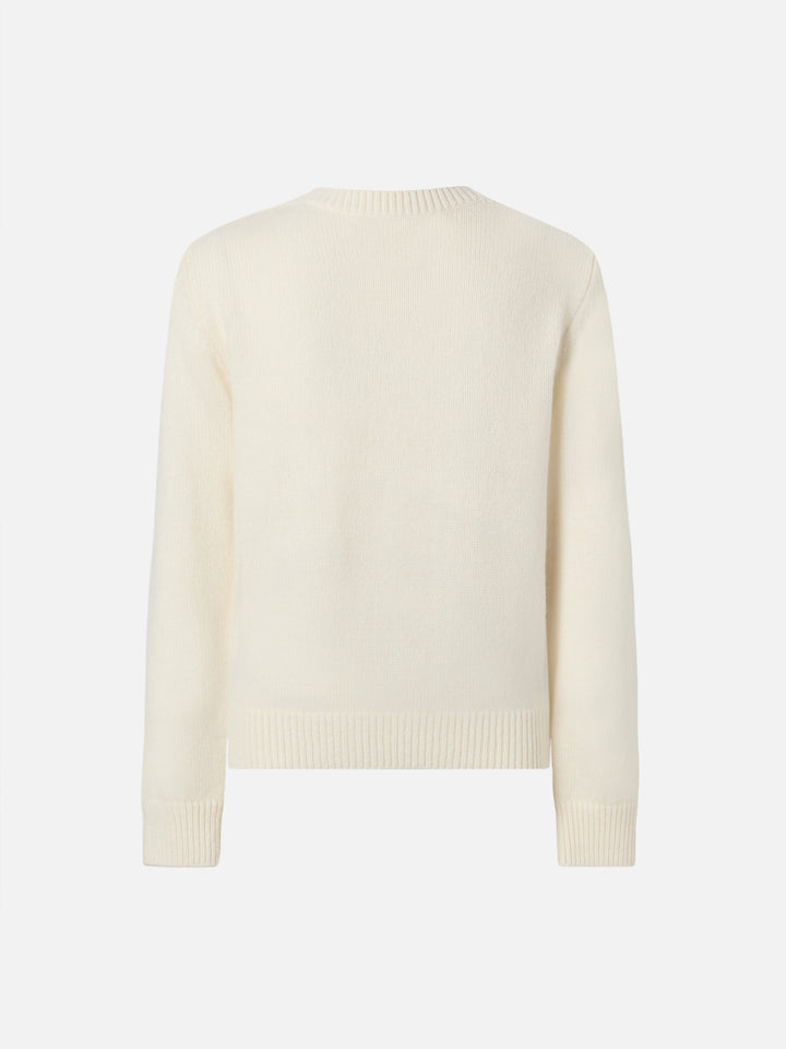 Maglione Princess in misto cashmere con stampa orsetto e ricamo