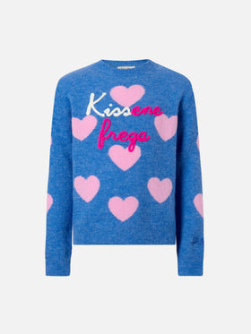Maglione Princess in alpaca stretch con jacquard cuori e ricamo Kissene frega