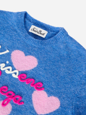 Maglione Princess in alpaca stretch con jacquard cuori e ricamo Kissene frega