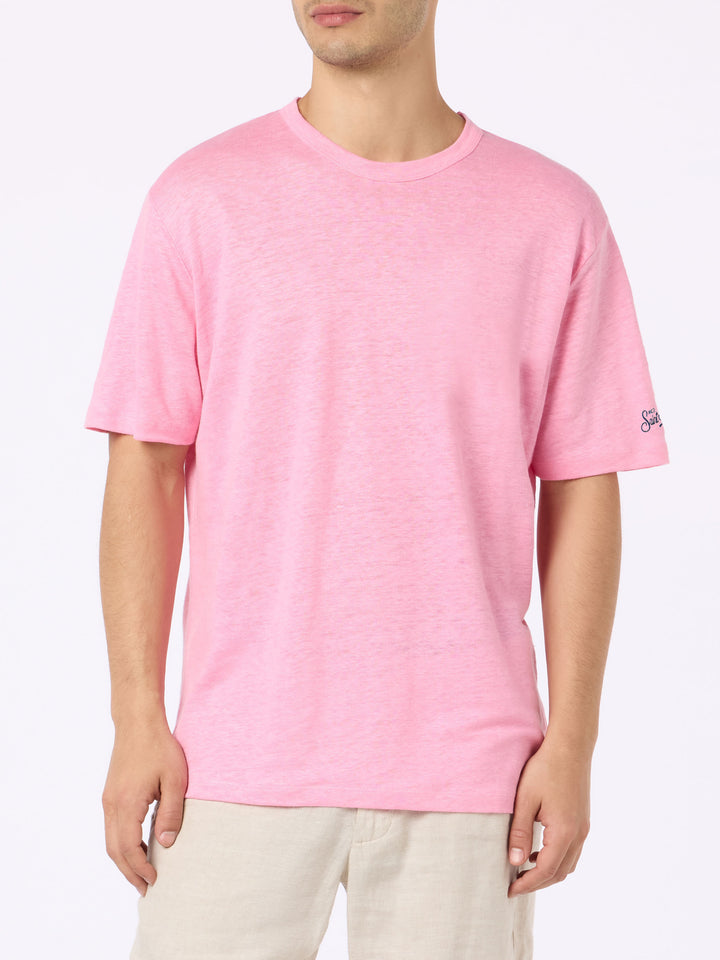 T-shirt Man President in cotone fiammato rosa bubble con ricamo