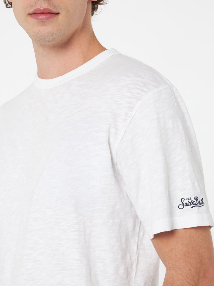 T-shirt Man President in cotone fiammato bianca con ricamo