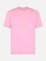 T-shirt da uomo President in cotone fiammato rosa con ricamo