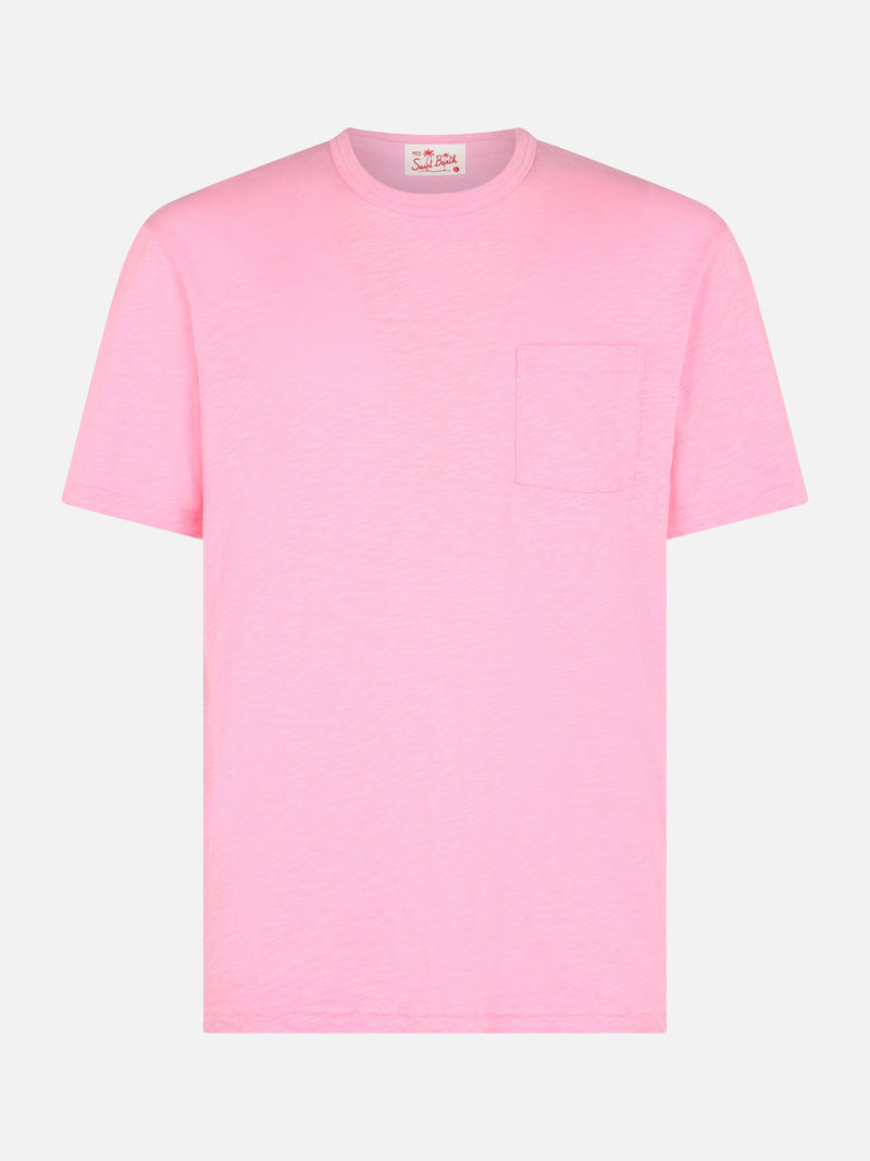 Man pink flamed cotton t-shirt President with embroidery