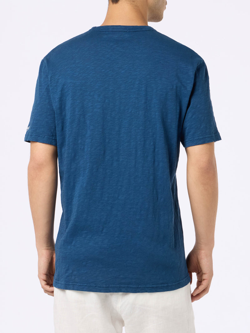 Man blue flamed cotton t-shirt President with embroidery