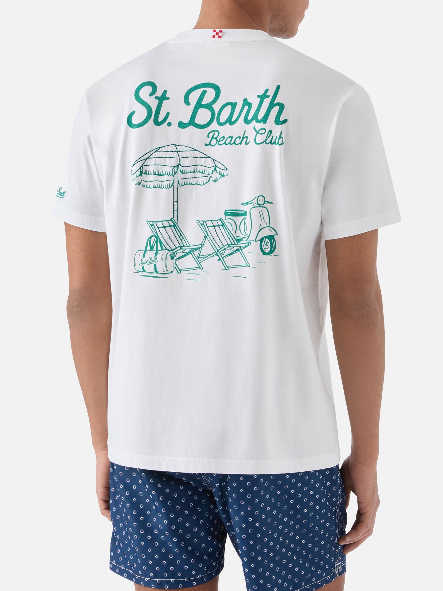 White Portland t-shirt with St. Barth Beach Club embroidery