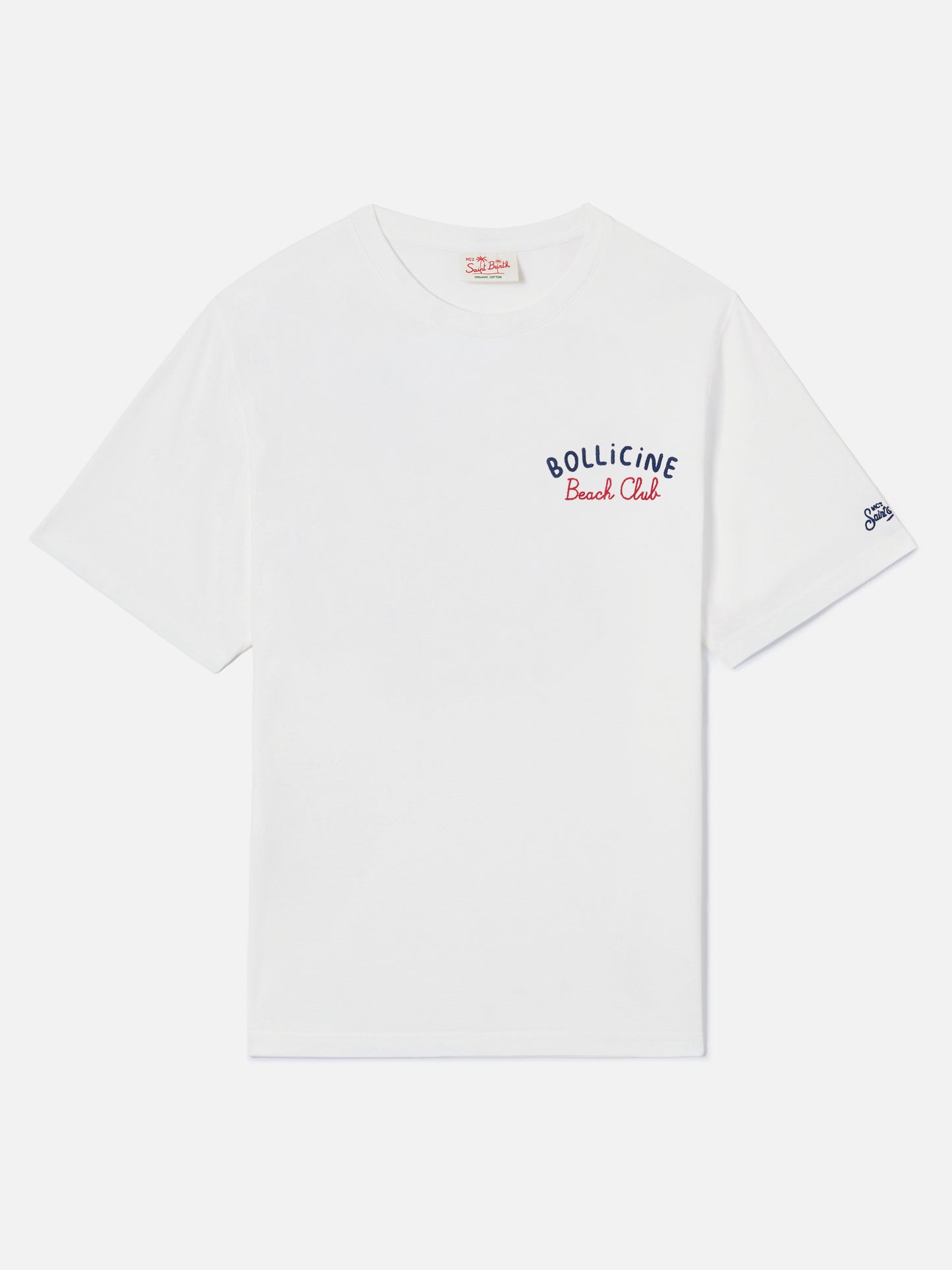 T-shirt Portland bianca con ricamo Bollicine Beach Club