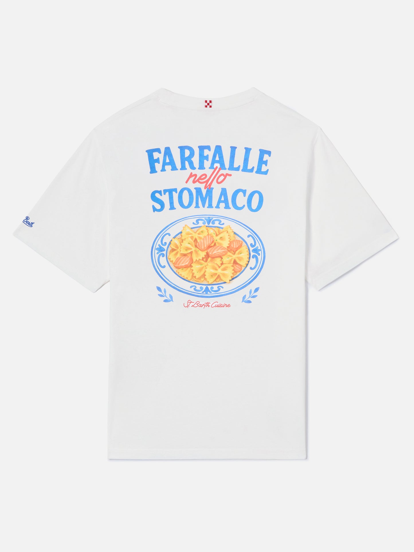 White Portland t-shirt with Farfalle Nello Stomaco print