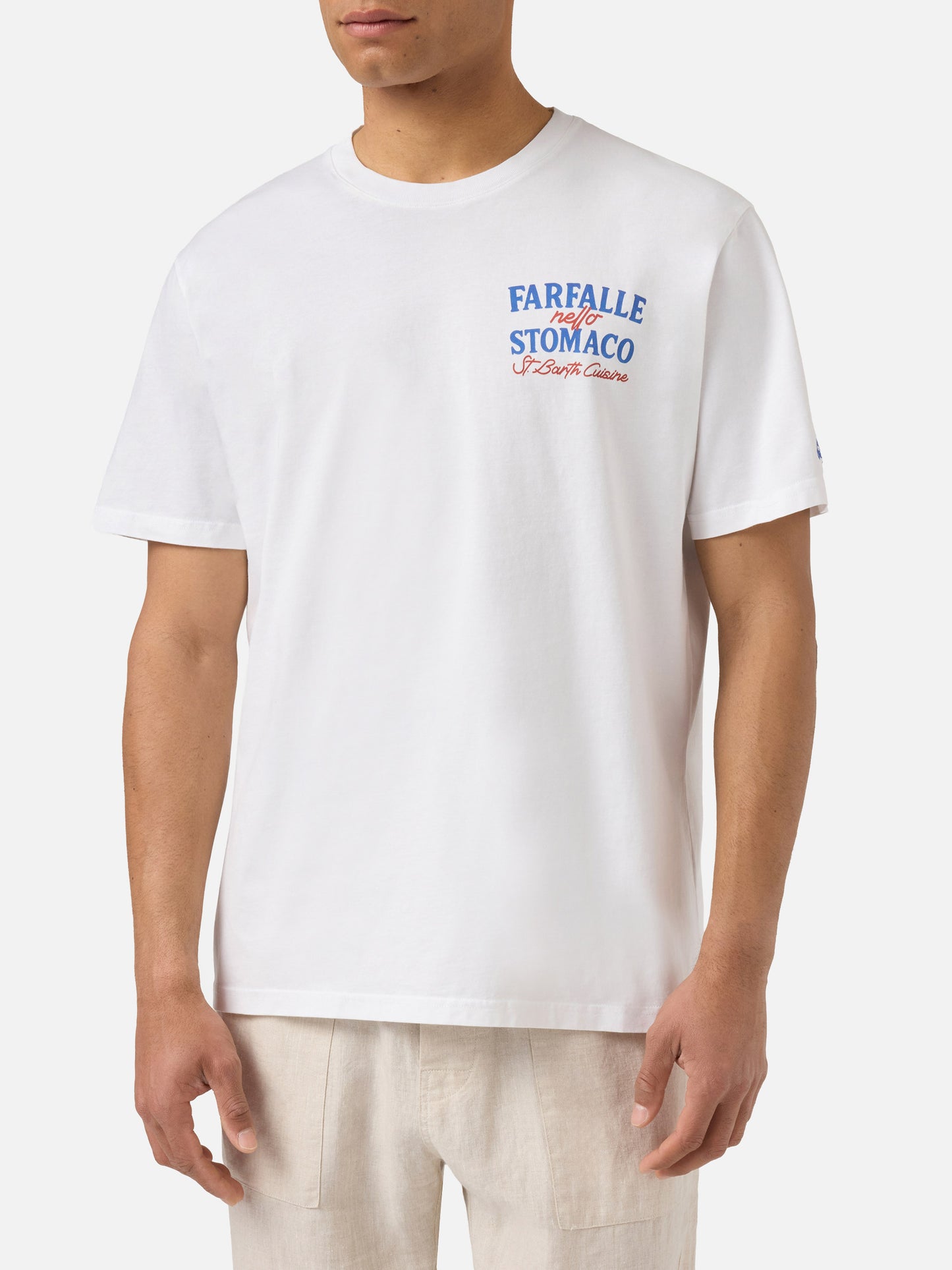 White Portland t-shirt with Farfalle Nello Stomaco print