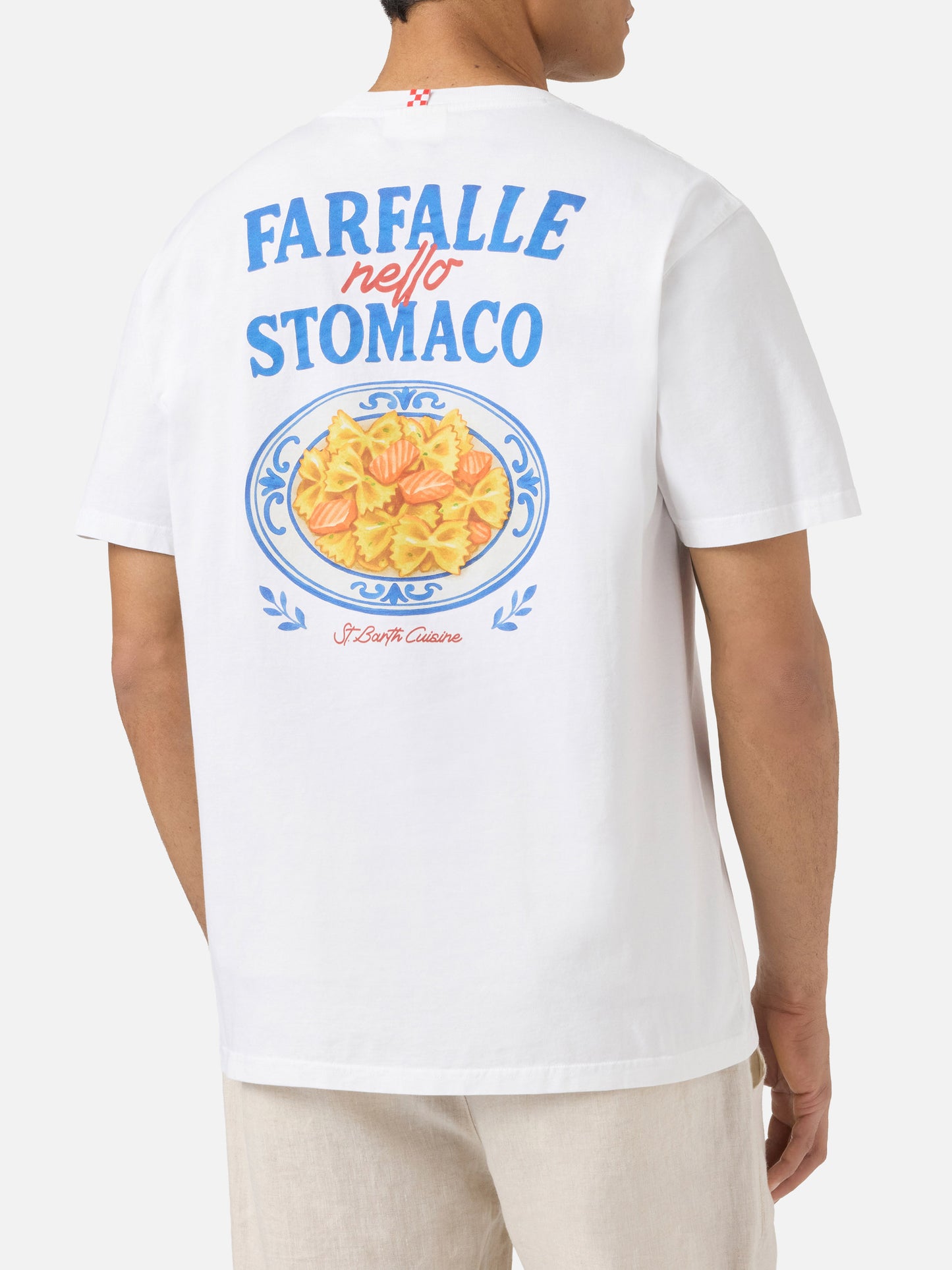 White Portland t-shirt with Farfalle Nello Stomaco print