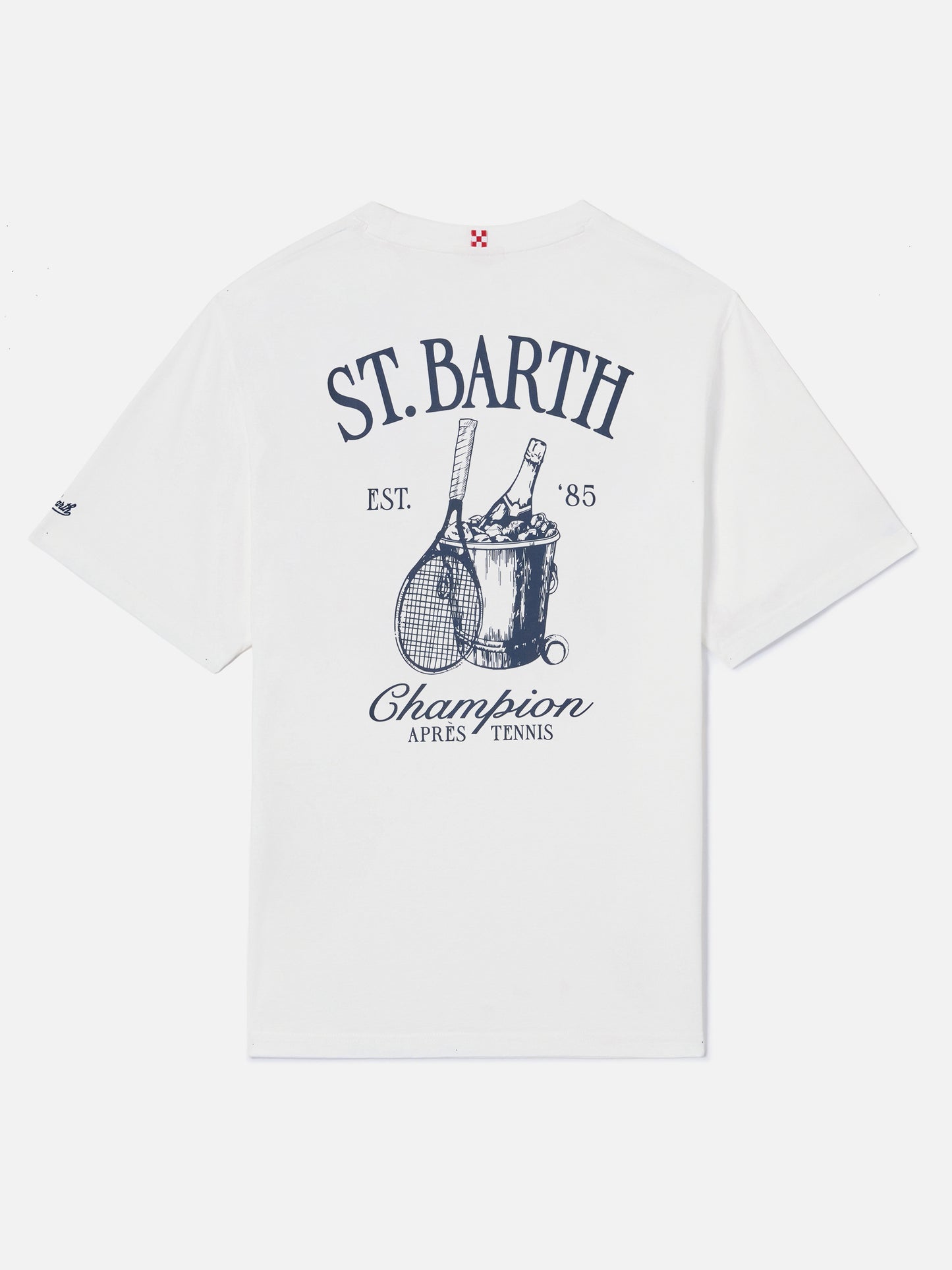White Portland t-shirt with Après Tennis Champion illustration
