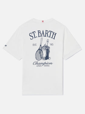White Portland t-shirt with Après Tennis Champion illustration