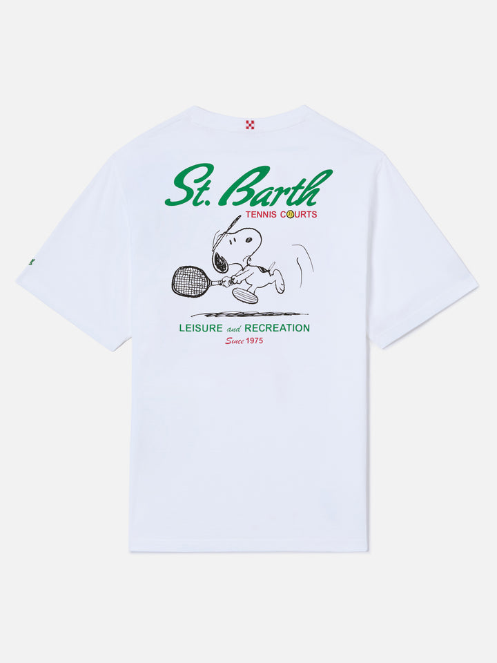 White Portland t-shirt with Snoopy Tennis Court illustration | Special Edition