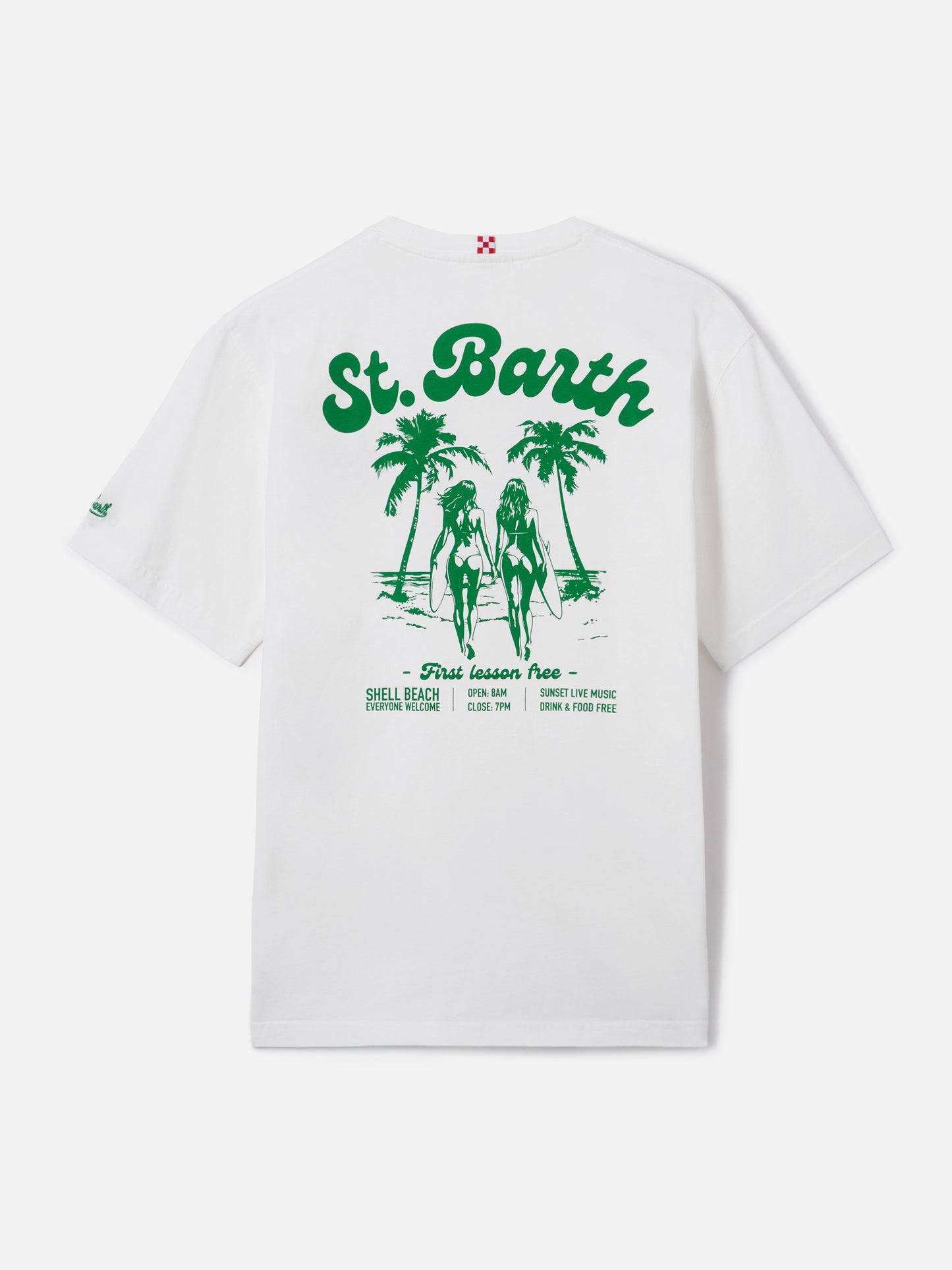 White Portland t-shirt with Surf Lessons Free print