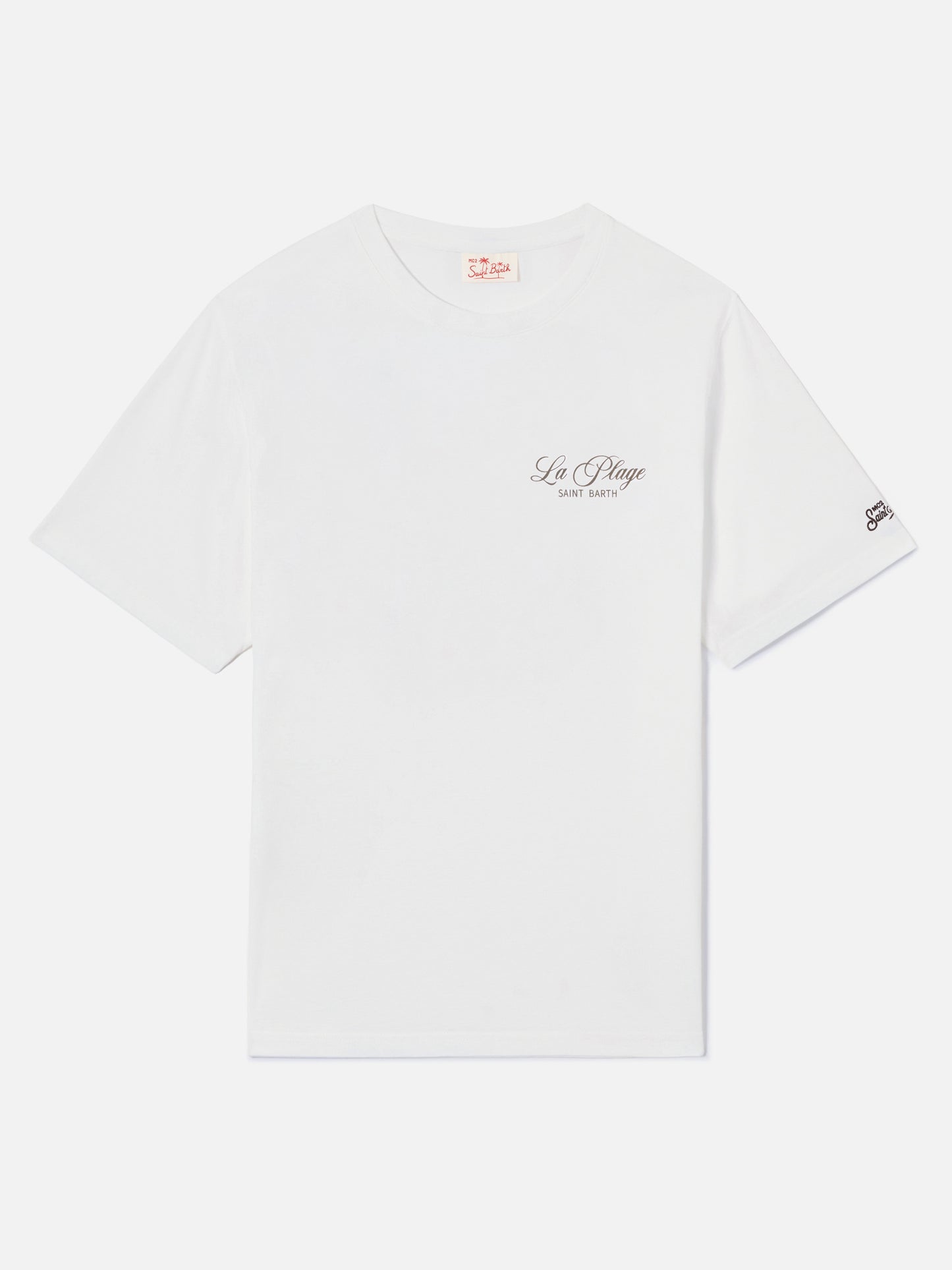 White Portland t-shirt with La Plage print