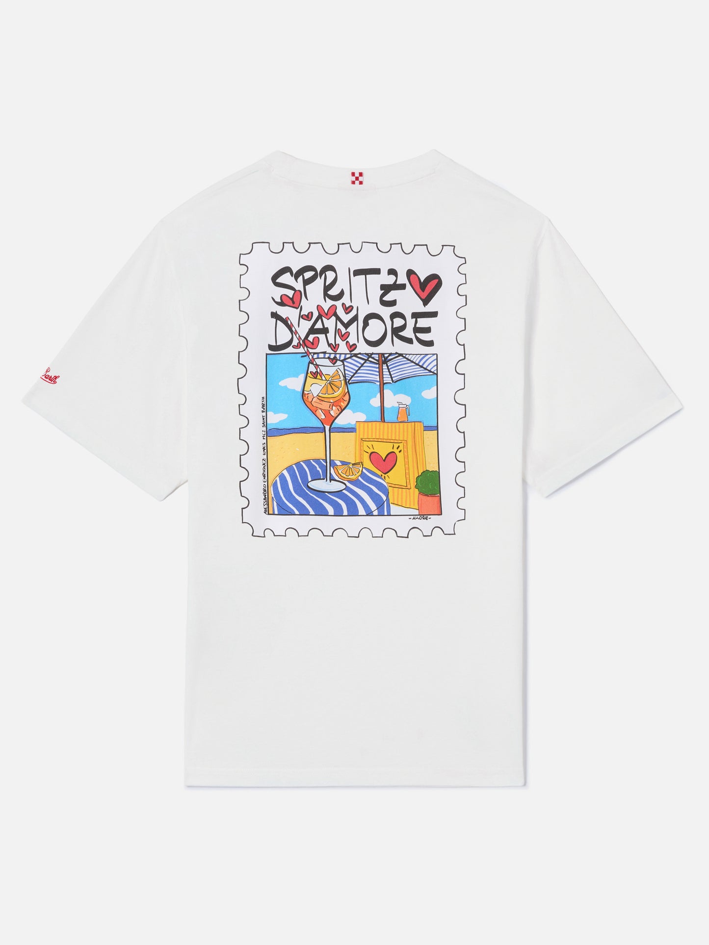 White Portland t-shirt with Spritzo d’Amore illustration