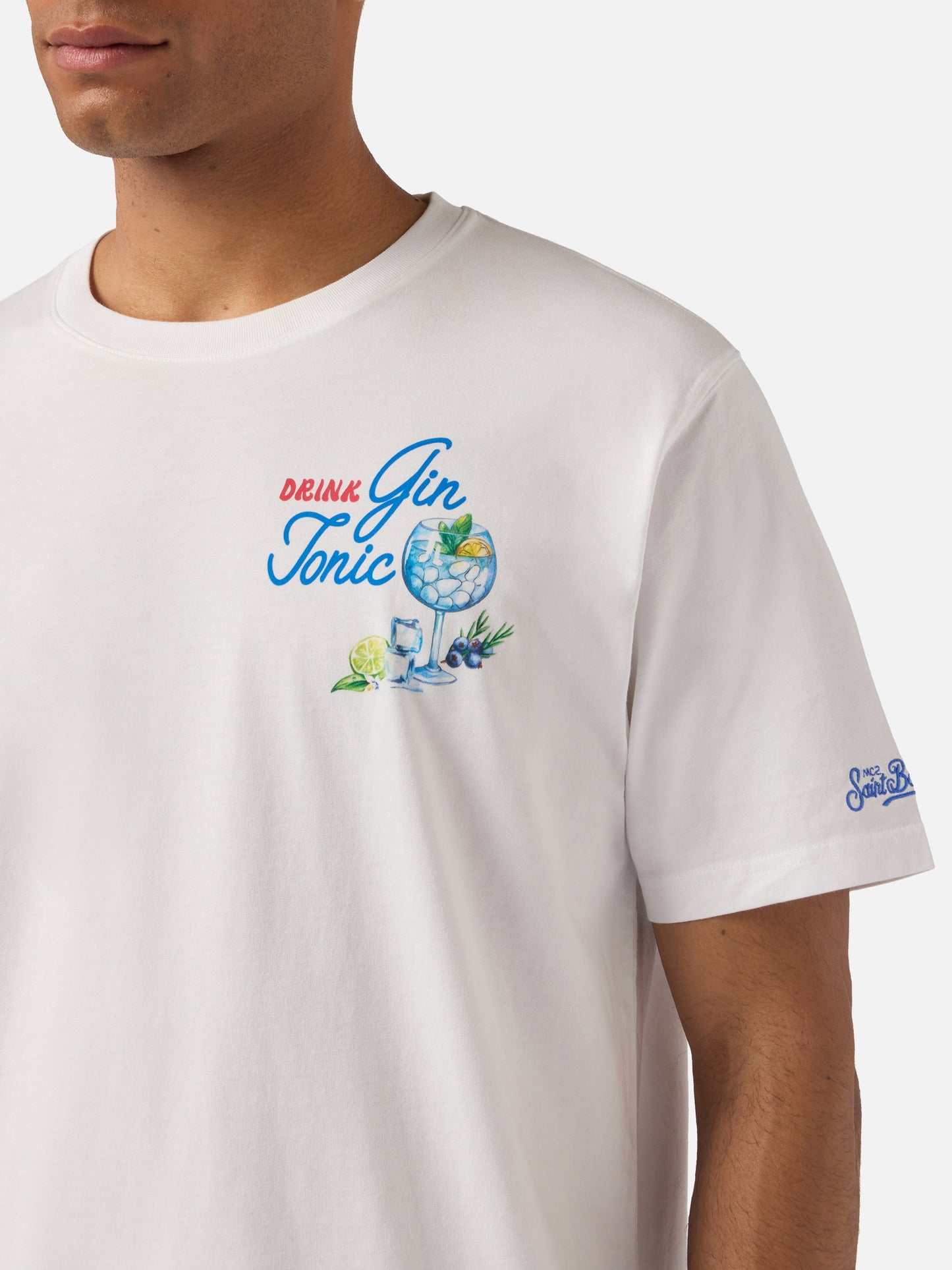 White Portland t-shirt with Gin Tonic Drink illustration