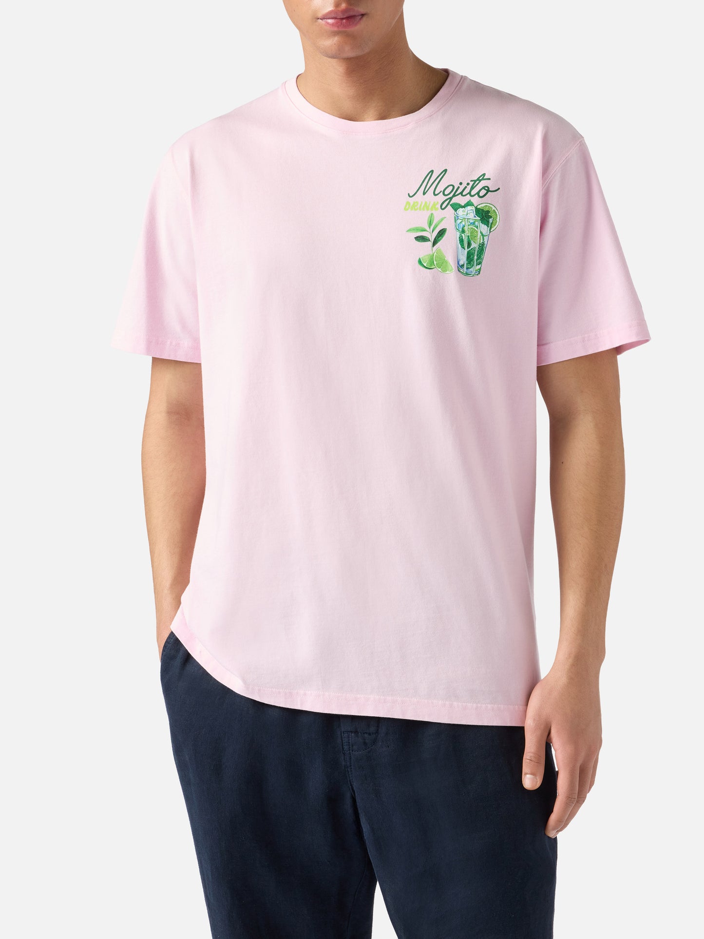 Pink Portland t-shirt with Mojito Drink illustration