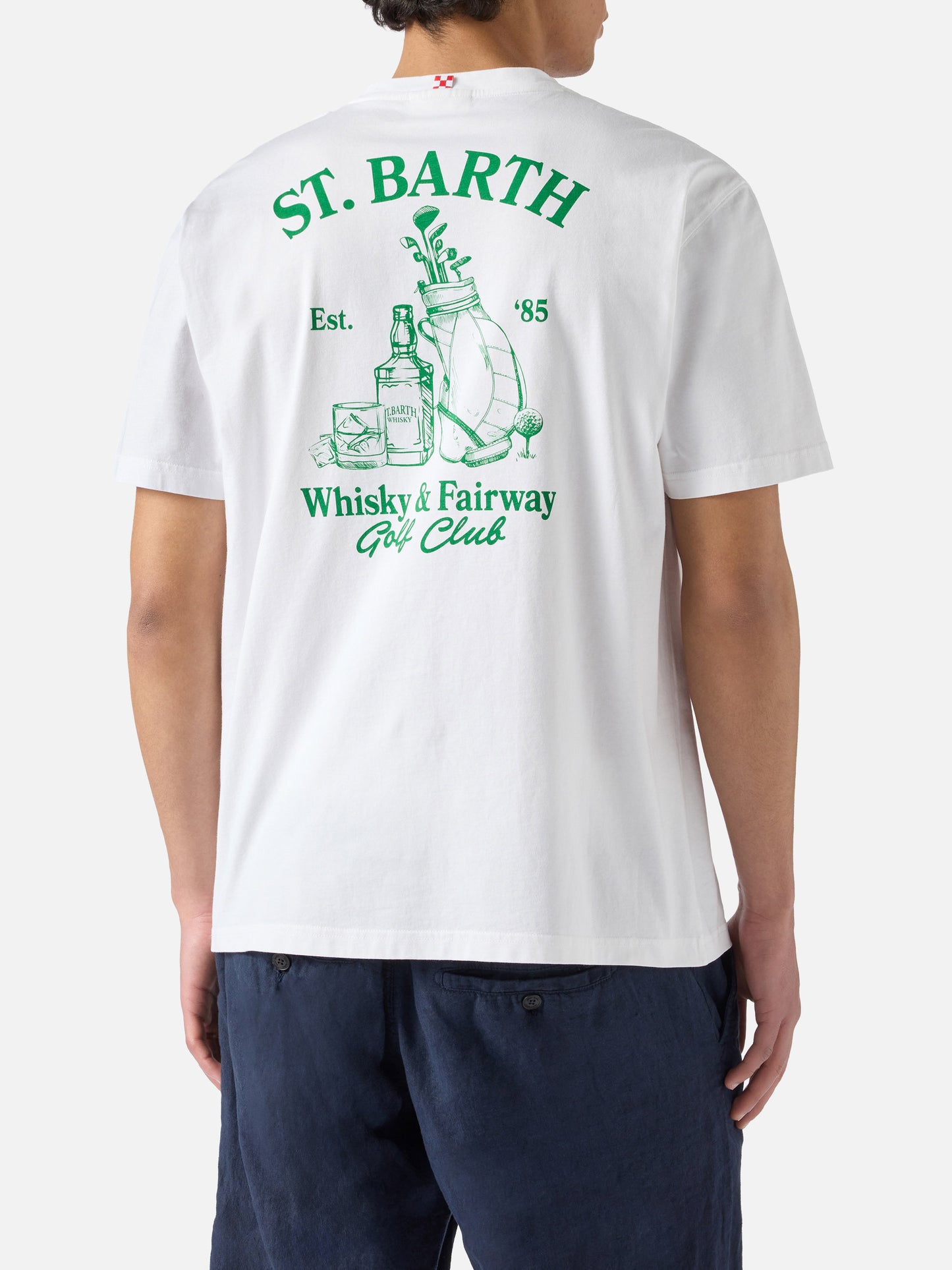 White Portland t-shirt with Whisky & Fairway Golf Club illustration