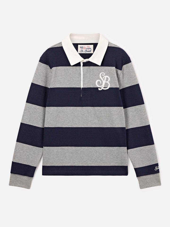 Polo rugby Quarterback a righe in cotone con stampa Topolino sul retro | Special edition
