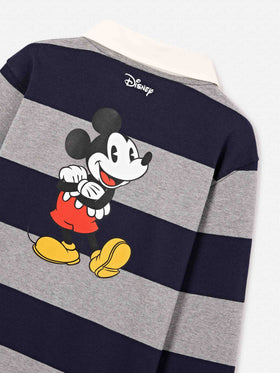 Polo rugby Quarterback a righe in cotone con stampa Topolino sul retro | Special edition