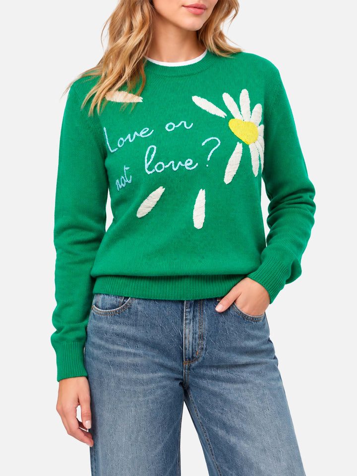 New Queen green brushed sweater with Love or not embroidery
