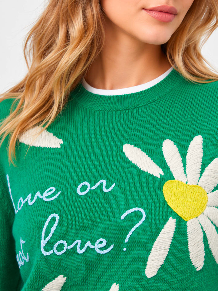 New Queen green brushed sweater with Love or not embroidery