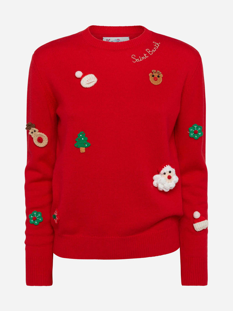 Woman brushed sweater with Dear Santa list embroidery