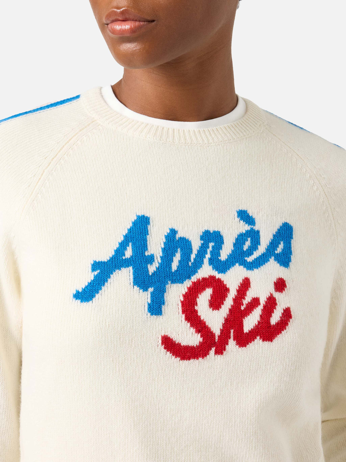 Pull col rond en maille New Queen blanc cassé avec broderie Après Ski 
