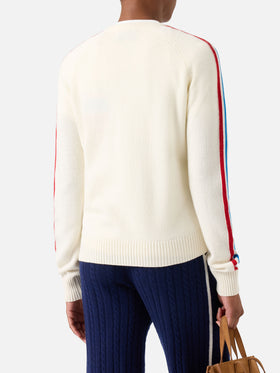 Pull col rond en maille New Queen blanc cassé avec broderie Après Ski 