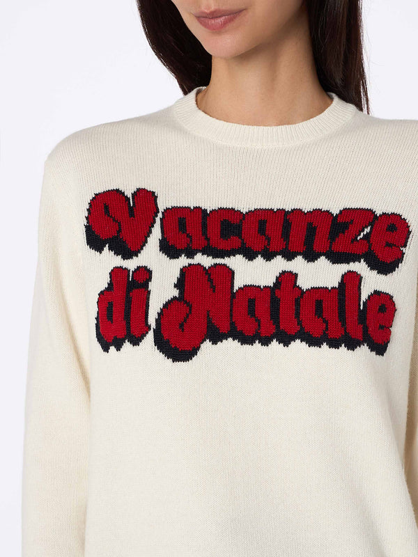 Weißer Damenpullover New Queen mit Vacanze di Natale-Logoaufdruck | VACANZE DI NATALE SONDERAUSGABE