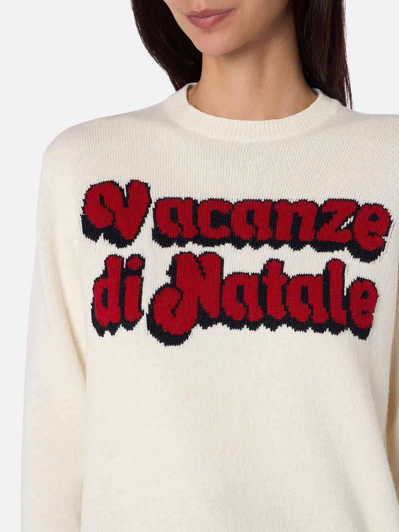 Weißer Damenpullover New Queen mit Vacanze di Natale-Logoaufdruck | VACANZE DI NATALE SONDERAUSGABE