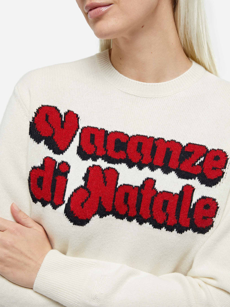 Maglia bianca da donna  New Queen con stampa logo Vacanze di Natale | VACANZE DI NATALE EDIZIONE SPECIALE