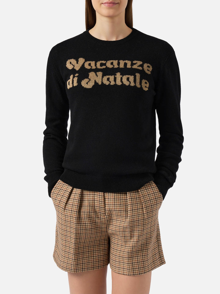 New Queen cashmere-blend sweater in black with Vacanze di Natale jacquard | VACANZE DI NATALE SPECIAL EDITION