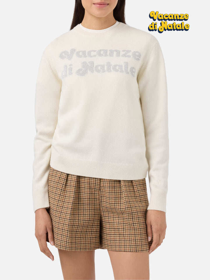 New Queen cashmere-blend sweater in white with Vacanze di Natale jacquard | VACANZE DI NATALE SPECIAL EDITION