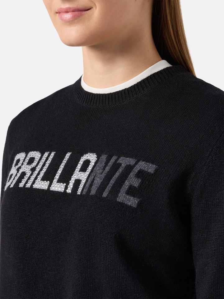 New Queen cashmere-blend sweater in black with Brillante rhinestone appliqué