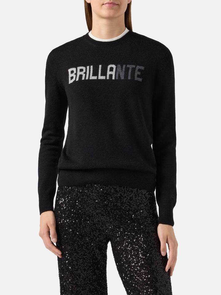 New Queen cashmere-blend sweater in black with Brillante rhinestone appliqué
