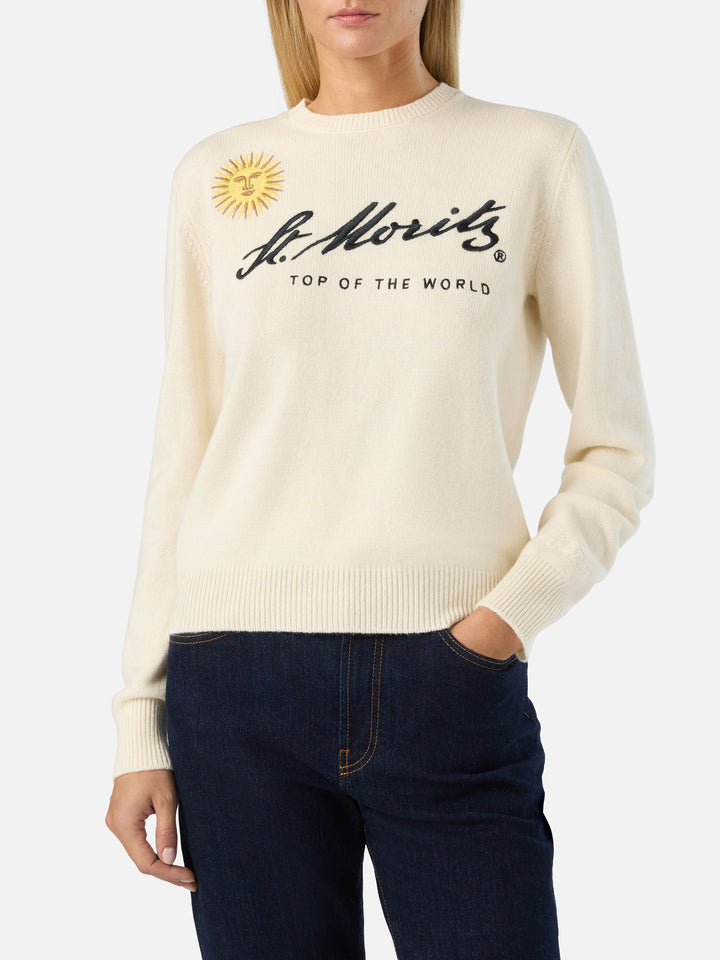 Maglia girocollo New Queen off white con ricamo St. Moritz | Special edition