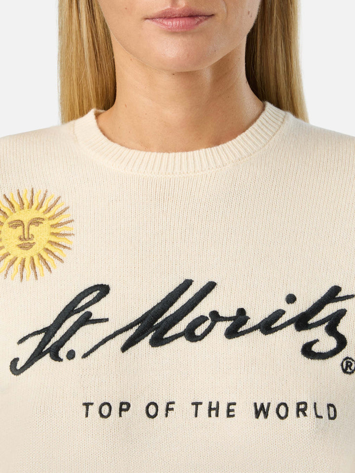 Maglia girocollo New Queen off white con ricamo St. Moritz | Special edition