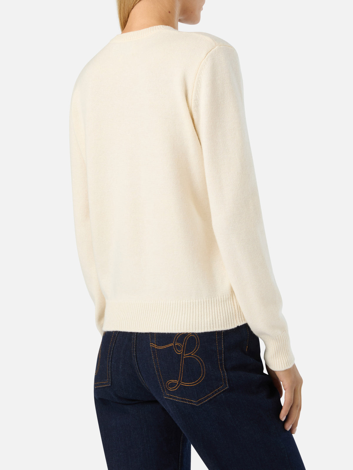 Pull en maille à col rond Off white New Queen avec broderie St. Moritz | Special edition 
