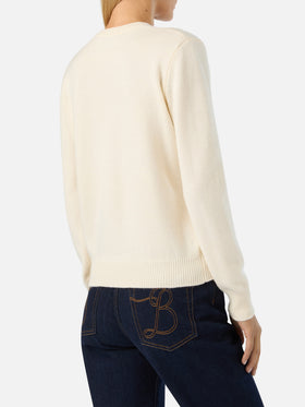 Pull en maille à col rond Off white New Queen avec broderie St. Moritz | Special edition 