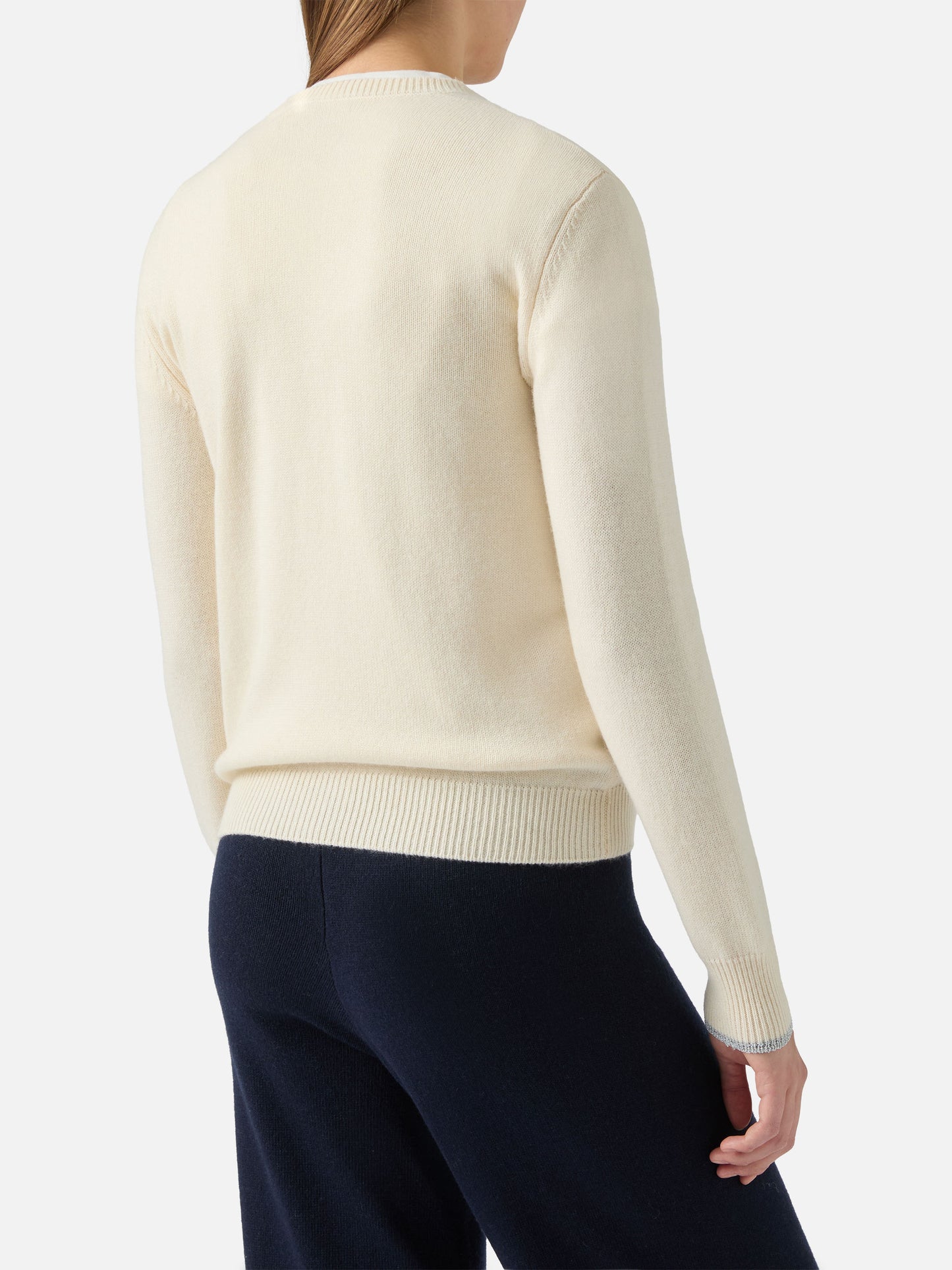 New Queen crewneck in white with Amo Cortina da un pezzo lurex jacquard