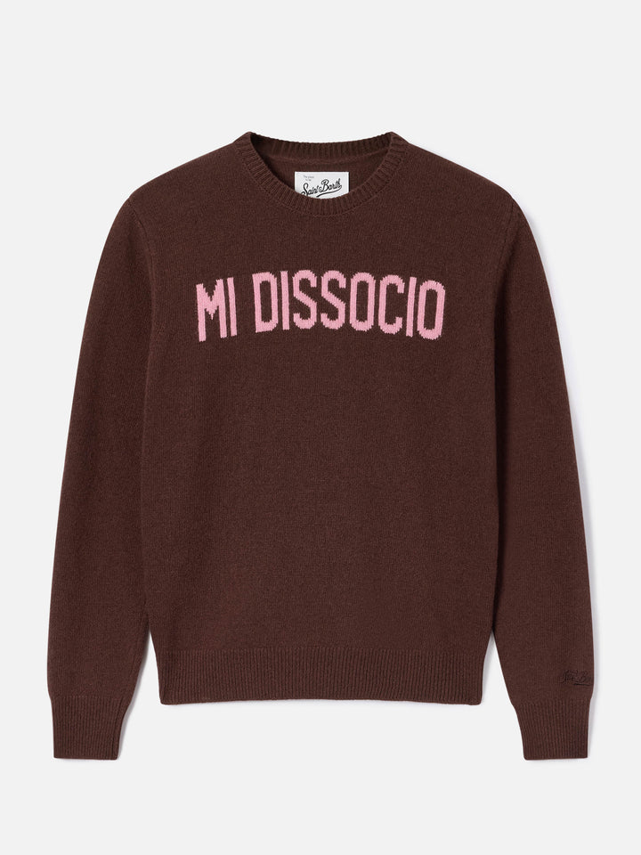Pull col rond en maille Brown New Queen avec broderie Mi Dissocio 
